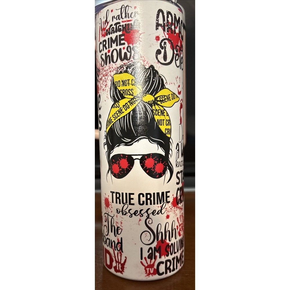 True Crime 20oz Stainless Steel Travel Cup With Lid, Steel Straw And Straw Brush